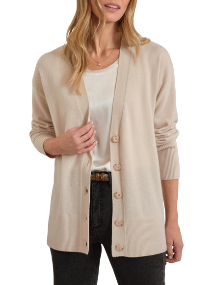 Pure Collection Boyfriend Fit Pure Cashmere Cardigan, Blonde, Blonde