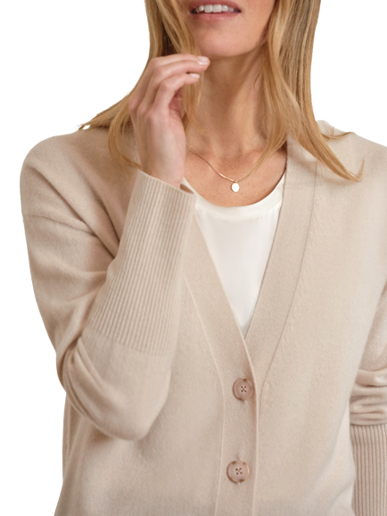 Pure Collection Boyfriend Fit Pure Cashmere Cardigan, Blonde - view 2, Blonde