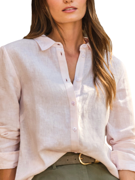 Pure Collection Long Sleeve Pure Linen Shirt - view 2, Pale Pink