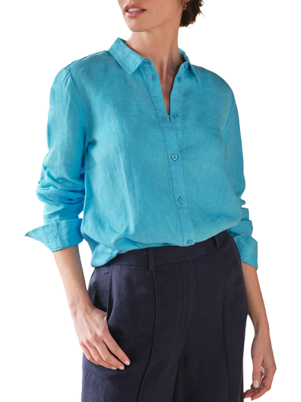 Pure Collection Long Sleeve Pure Linen Shirt, Blue