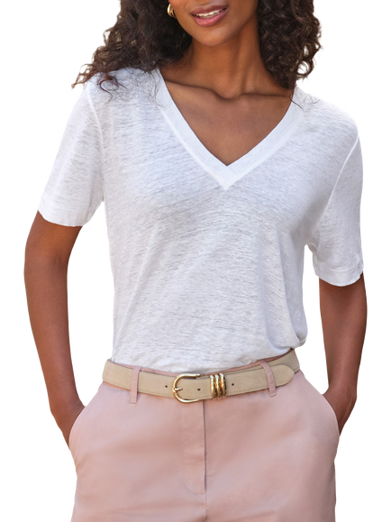 Pure Collection V-Neck Pure Linen T-Shirt, White