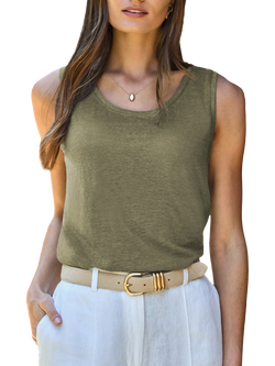 Pure Collection Pure Linen Vest Top, Khaki