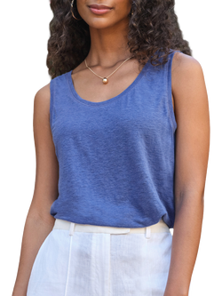 Pure Collection Pure Linen Vest Top, Mid Blue