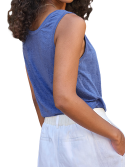 Pure Collection Pure Linen Vest Top - view 2, Mid Blue