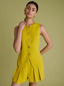 FLORERE Faux Horn Button Tailored Waistcoat, Yellow, Yellow
