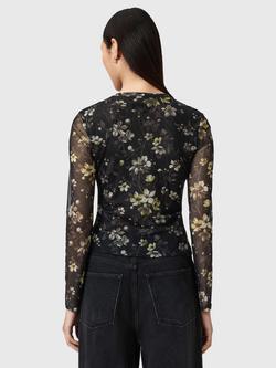 AllSaints Ellie Floral Mesh Top, Black/Multi - view 2, Black/Multi