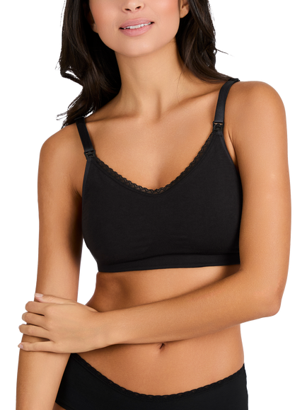 JoJo Maman Bébé Emma Jane Lace Trim Seamless Nursing Bra, Black, Black