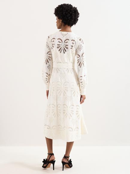 Phase Eight Inara Embroidered Long Sleeve Midi Dress, Ivory - view 2, Ivory