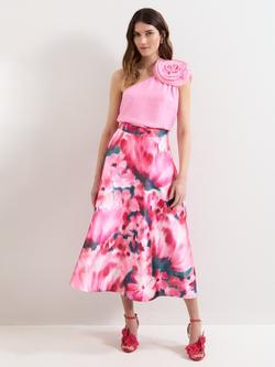 Phase Eight Angelina Corsage Sleeveless Asymmetric Top, Pink, Pink