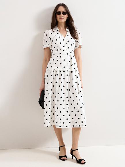 Phase Eight Adele Spot Textured Swing Dress, Black/Ivory, Black/Ivory