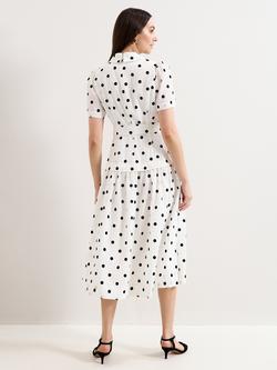 Phase Eight Adele Spot Textured Swing Dress, Black/Ivory - view 2, Black/Ivory