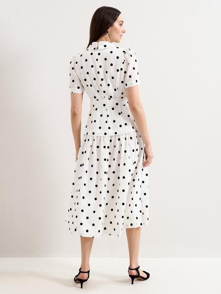 Phase Eight Adele Spot Textured Swing Dress, Black/Ivory - view 2, Black/Ivory