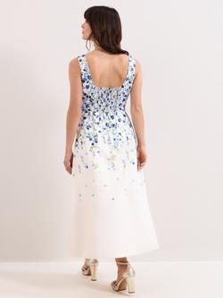 Phase Eight Orla Sleeveless Square Neck Floral Midi Dress, Cream - view 2, Cream