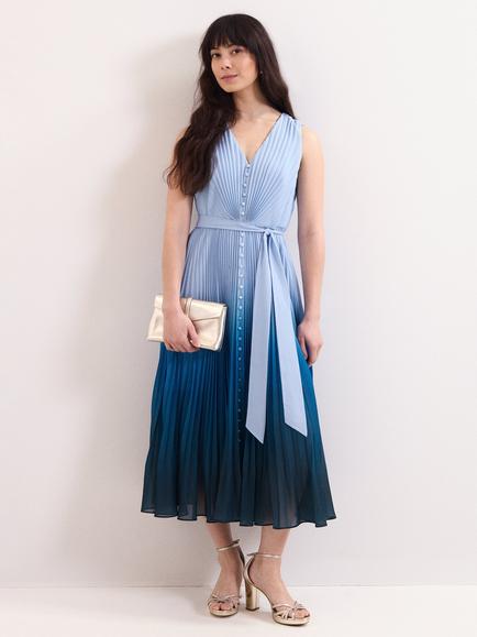 Phase Eight Petite Mira Sleeveless Pleated Midi Dress, Blue, Blue