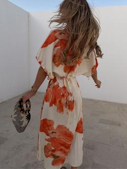 Never Fully Dressed Simmi Short Sleeve Floral Print Midi Dress, White - view 2, White