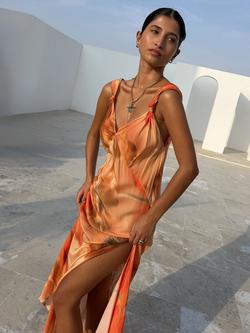 Never Fully Dressed Sofia Sleeveless Floral Print Midi Dress, Orange, Orange
