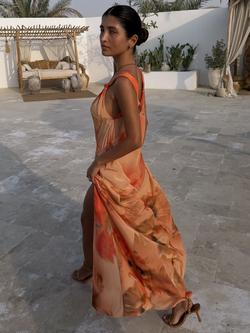 Never Fully Dressed Sofia Sleeveless Floral Print Midi Dress, Orange - view 2, Orange