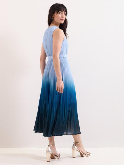 Phase Eight Mira Sleeveless Pleated Ombre Midi Dress, Blue - view 2, Blue