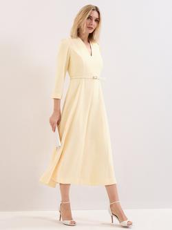 Phase Eight Danielle V-Neck Midi Dress, Pale Yellow, Pale Yellow