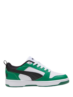 PUMA Kids' Rebound V6 Lace Up Trainers, White/Black/Green