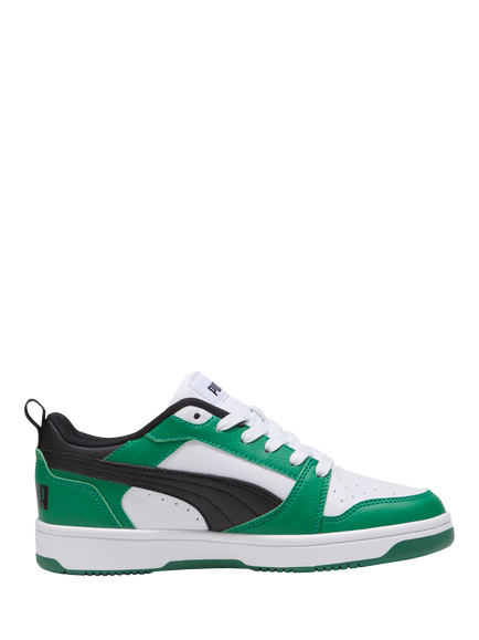 PUMA Kids' Rebound V6 Lace Up Trainers, White/Black/Green