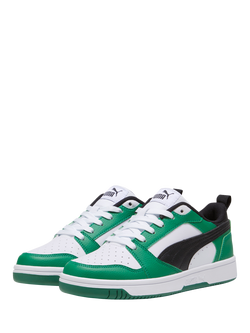 PUMA Kids' Rebound V6 Lace Up Trainers - view 2, White/Black/Green