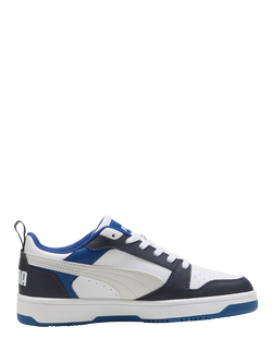 PUMA Kids' Rebound V6 Lace Up Trainers, White/Black/Blue