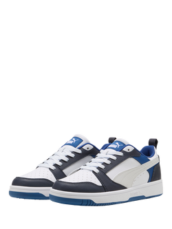 PUMA Kids' Rebound V6 Lace Up Trainers - view 2, White/Black/Blue