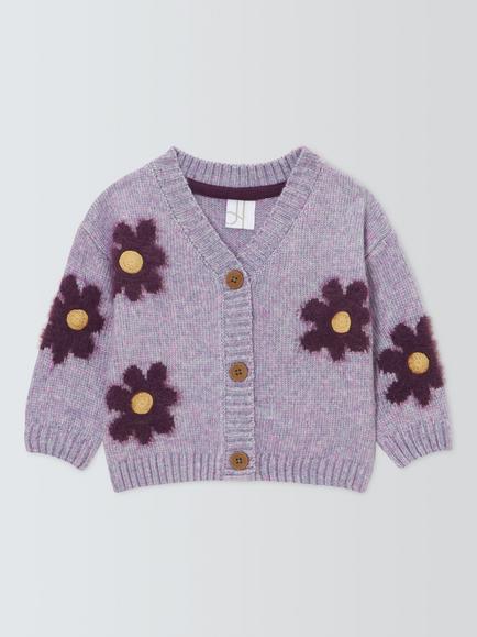 John Lewis Baby Flower Cardigan, Lilac, Lilac