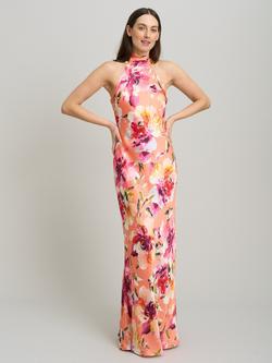 Gina Bacconi Margo Floral Print Maxi Dress, Orange/Multi, Orange/Multi