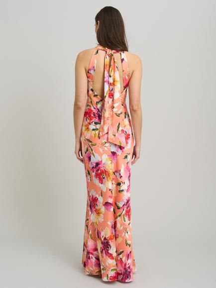 Gina Bacconi Margo Floral Print Maxi Dress, Orange/Multi - view 2, Orange/Multi