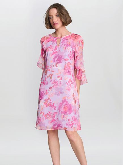 Gina Bacconi Tracey Floral Shift Dress, Pink, Pink