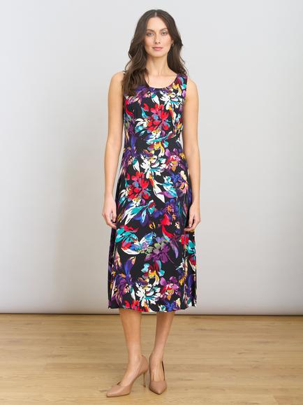 Gina Bacconi Dani Floral Midi Dress, Black/Multi, Black/Multi