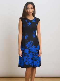 Gina Bacconi Holli Floral Knee Length Dress, Black/Saphire, Black/Saphire