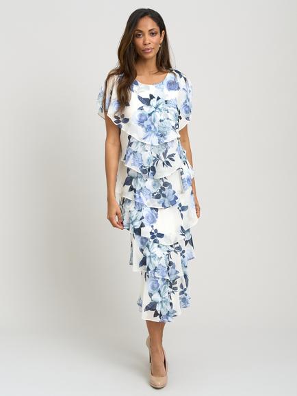 Gina Bacconi Morgan Tiered Dress, Blue, Blue