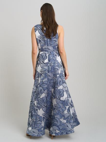 Gina Bacconi Floral Jacquard Dress, Blue - view 2, Blue