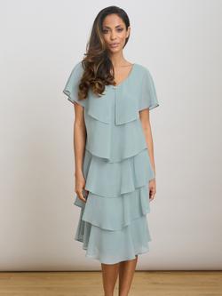 Gina Bacconi Tiered Cape Dress, Sage, Sage