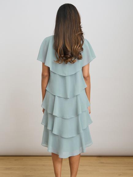 Gina Bacconi Tiered Cape Dress, Sage - view 2, Sage