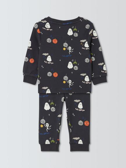 John Lewis Baby Halloween Glow in the Dark Pyjamas, Dark Grey - view 2, Dark Grey