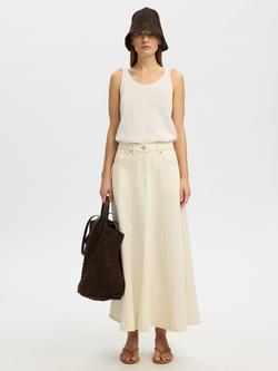 Selected Tenna Denim Midi Skirt, Cream, Cream