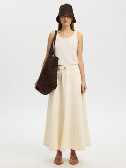 Selected Tenna Denim Midi Skirt, Cream - view 2, Cream
