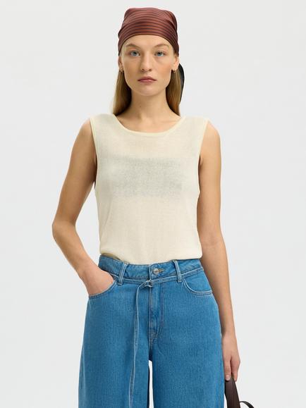Selected Moon Sleeveless Top containing LENZING™ ECOVERO™ Viscose, Cream, Cream