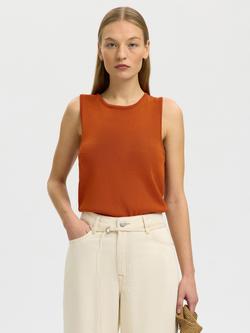 Selected Moon Ribbed Viscose Blend Tank Top, Orange, Orange