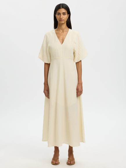 Selected Maddie Short Sleeve Midi Dress, Cream, Cream