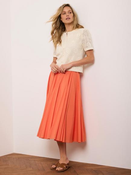 Mint Velvet Godet Pleated Midi Skirt, Orange - view 2, Orange