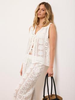 Mint Velvet Tie Front Crochet Top, White Ivory - view 2, White Ivory