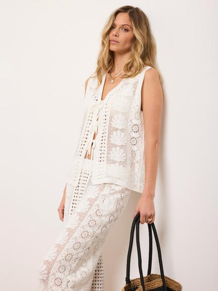Mint Velvet Tie Front Crochet Top, White Ivory - view 2, White Ivory