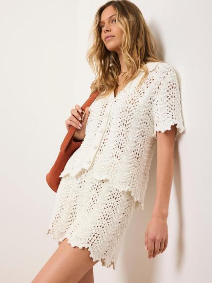 Mint Velvet Embellished Crochet Shorts, White Ivory, White Ivory