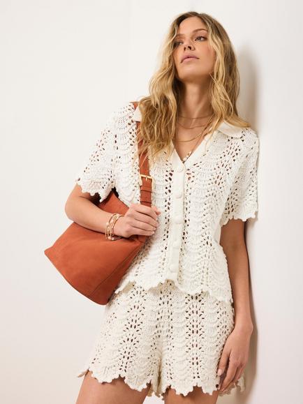 Mint Velvet Embellished Crochet Shorts, White Ivory - view 2, White Ivory