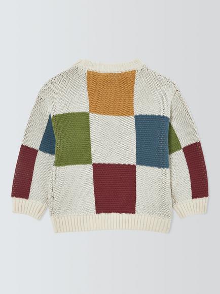 John Lewis Baby Checkerboard Jumper, Multi - view 2, Multi